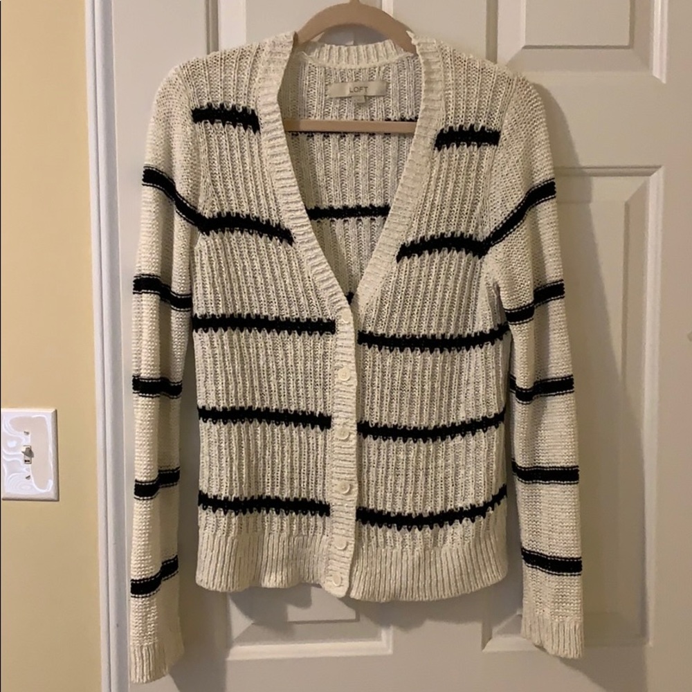 LOFT V NECK STRIPED CARDIGAN
